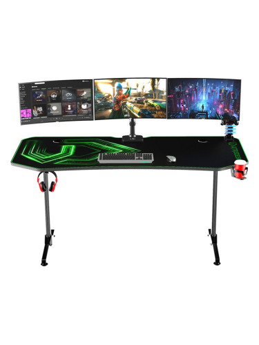 Компютърно бюро Ultradesk Frag XXL (UDESK-FX-GR), 160 x 75 x 76 cm, държач за слушалки, стойка за чаша, поставка за геймпадове, USB 3.0, зелено