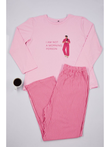 Trendyol Curve Pink Striped Crew Neck Knitted Pajama Set