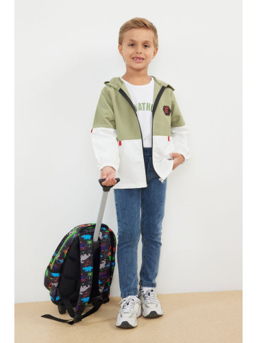 Trendyol Khaki 3-Piece Boy Printed Cardigan-T-shirt-Pants Set Cotton Knitted Bottom-Top Set