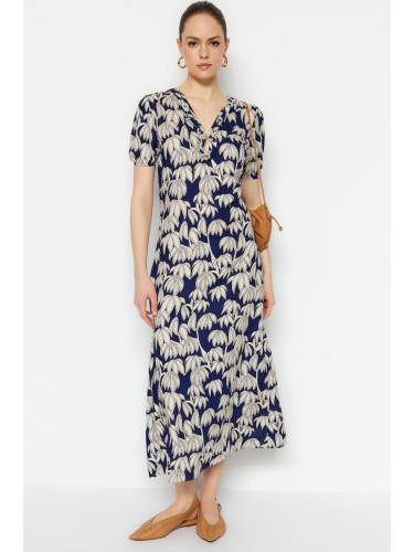 Trendyol Navy Blue Woven Collar Detailed Midi Woven Dress