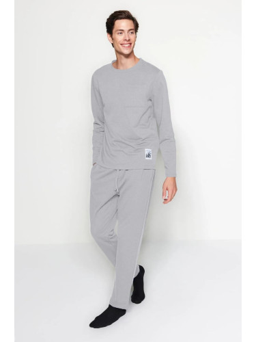 Trendyol Gray Men's Label Detailed Knitted Pajama Set