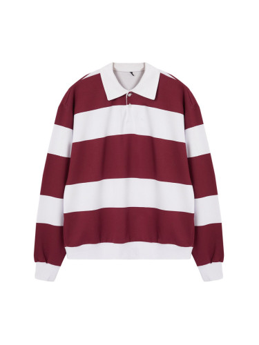 Trendyol Burgundy Oversize/Wide Cut Striped Shirt Collar Sweatshirt