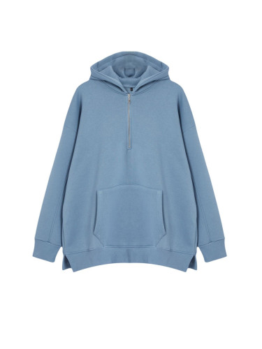 Trendyol Blue Oversize/Wide Cut Hooded Basic Plus Size Sweatshirt