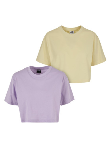 Women's short oversized t-shirt 2-pack lilac+yellow