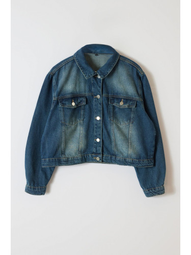 Trendyol Curve Blue Large Size Crop Denim Jacket