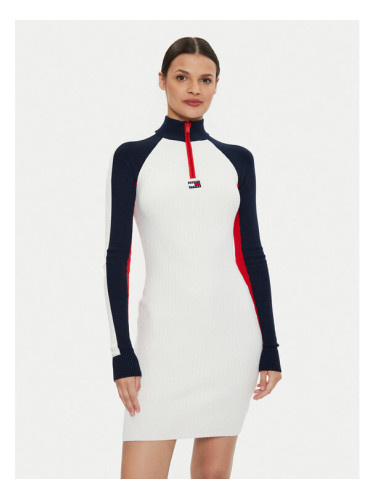 Tommy Jeans Ежедневна рокля Colorblock Rib Sweater Dress DW0DW18701 Бял Slim Fit