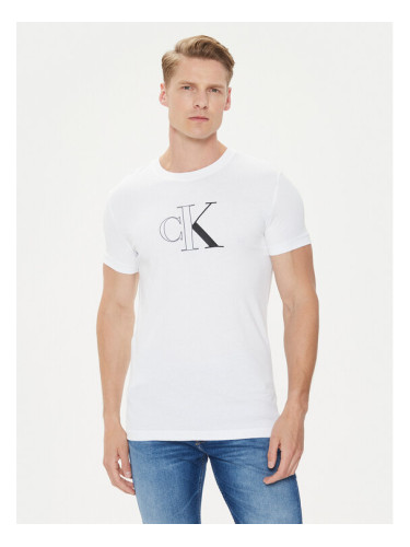 Calvin Klein Jeans Тишърт Outline Monologo J30J325678 Бял Slim Fit