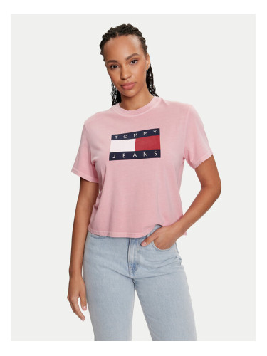 Tommy Jeans Тишърт Flag DW0DW18629 Розов Boxy Fit