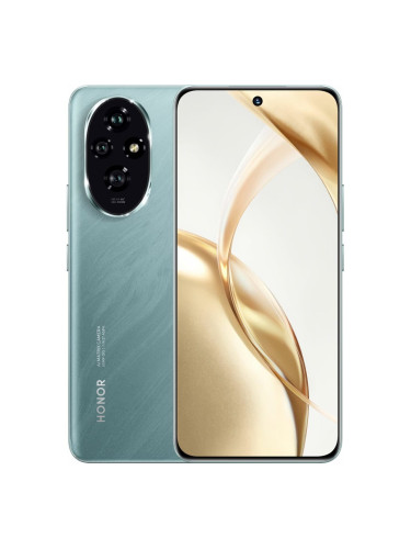 Смартфон Honor 200 (зелен), поддържа 2 SIM карти, 6.7" (17.01cm) AMOLED 120Hz HDR дисплей, осемядрен Snapdragon 7 Gen 3 2.63GHz, 12GB RAM, 512GB Flash памет, 50 + 50 + 12 & 50 Mpix камери, Android, 187g