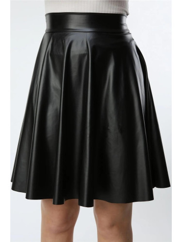 88854 Dewberry Flared Faux Leather Skirt-BLACK