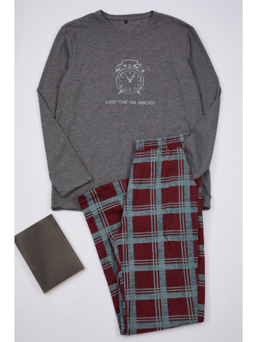 Trendyol Anthracite 100% Cotton Men's Regular Fit Crew Neck Knitted Pajama Set