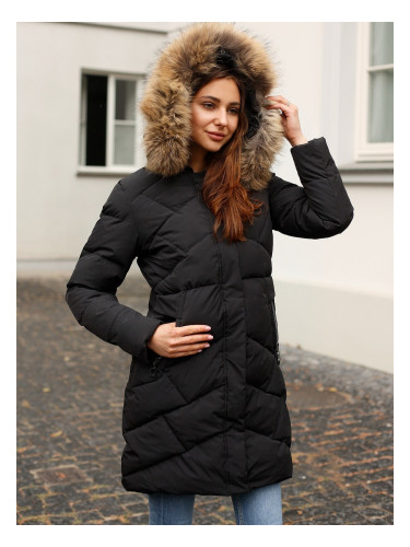 PERSO Woman's Quilted women's winter jacket with real fur on the hood