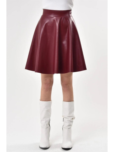 88854 Dewberry Flared Faux Leather Skirt-BURGUNDY