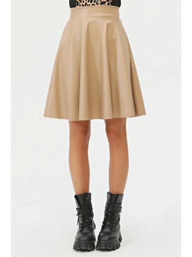 88854 Dewberry Flared Faux Leather Skirt-CREAM