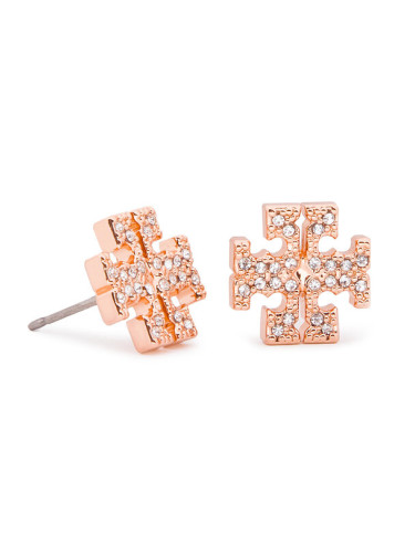 Tory Burch Обици Crystal Logo Stud Earring 53423 Розов