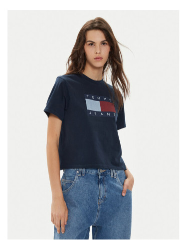 Tommy Jeans Тишърт Flag DW0DW18629 Тъмносин Boxy Fit