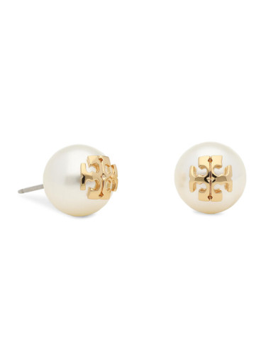 Tory Burch Обици Crystal Pearl Stud Earring 11165514 Бял