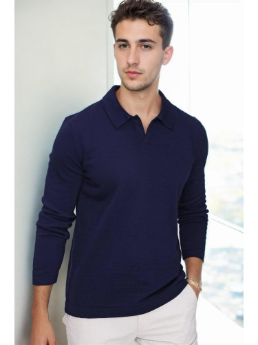 86813 Dewberry Polo Neck Long Sleeve Knitwear-Navy Blue