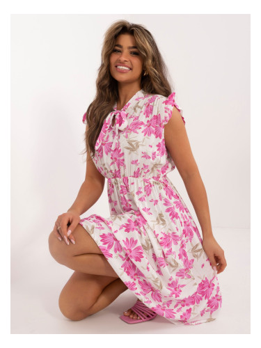 White and pink flared dress with print