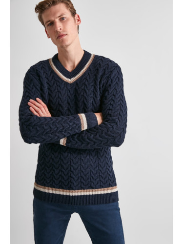 Trendyol Navy Blue Regular V Neck Hair Knitted Sweater