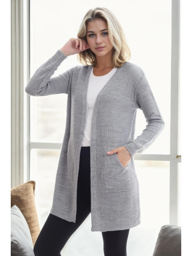 99224 Dewberry 
Kangaroo Pocket Knitwear Cardigan-LIGHT GREY