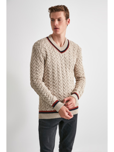 Trendyol Ecru Regular V Neck Hair Knitted Sweater