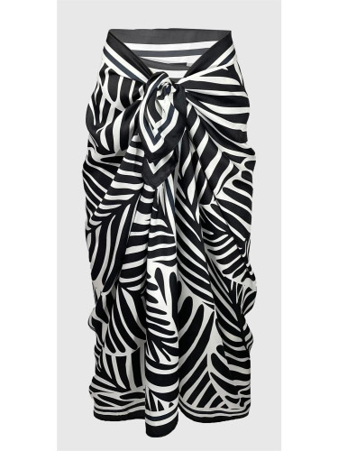 71058 Dewberry Patterned Shiny Fabric Women Pareo-BLACK-WHITE