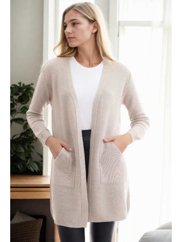99224 Dewberry 
Kangaroo Pocket Knitwear Cardigan-STONE