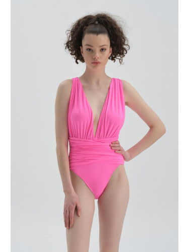 Dagi Neon Pink Deep V-Neck Swimsuit