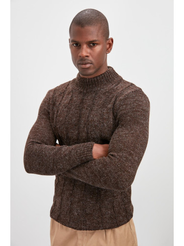 Trendyol Brown Slim Half Turtleneck Hair Knit Sweater