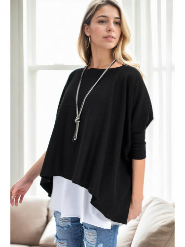 81734 Dewberry Knitwear Womens Poncho-BLACK