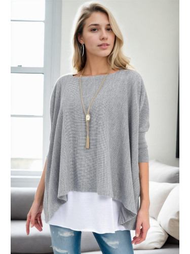 81734 Dewberry Knitwear Womens Poncho-GREY