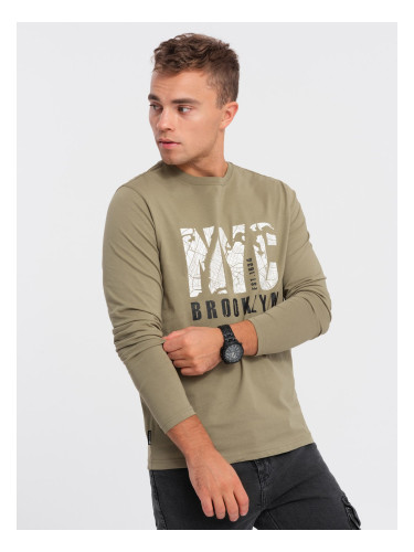 Ombre Men's map motif printed longsleeve - olive