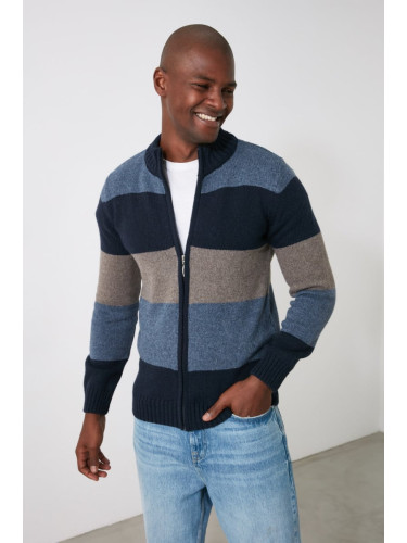 Trendyol Navy Blue FL Men's Slim Half Turtleneck Color Block Knitwear Cardigan