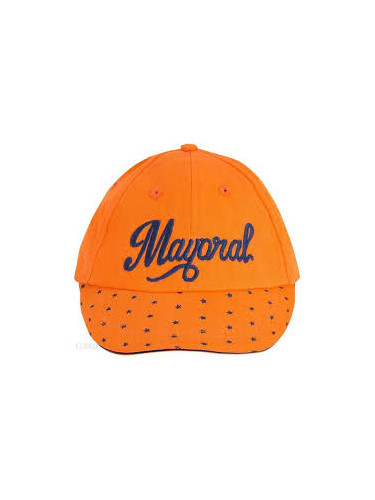 Бебешка шапка в оранжев цвят с надпис Mayoral
