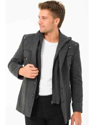 K7532 DEWBERRY MEN'S COAT-DIAGONAL ANTHRACITE