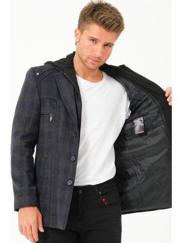 K7532 DEWBERRY MEN'S COAT-PLAID-NAVY BLUE