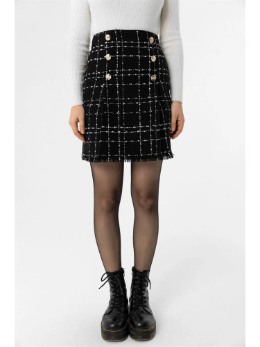 10219 Dewberry Plaid Tweed Women Mini Skirt-BLACK