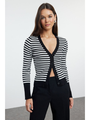 Trendyol Black Striped Knitwear Cardigan