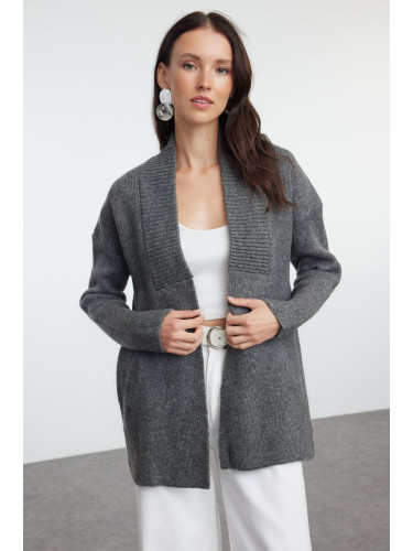 Trendyol Anthracite Wide Fit Soft Textured Knitwear Cardigan