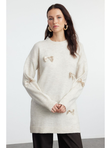 Trendyol Stone Knitwear Bow Detailed Sweater