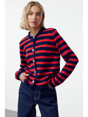 Trendyol Navy Blue Soft Texture Striped Knitwear Cardigan