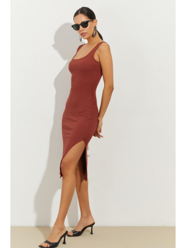 Cool & Sexy Women's Almond Camisole Basic Slit Midi Dress B2467