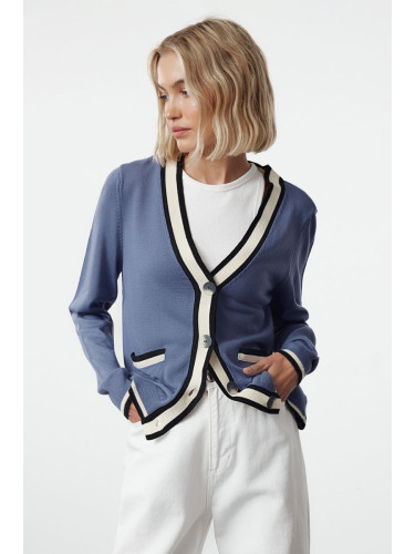 Trendyol Blue Color Block Knit Cardigan