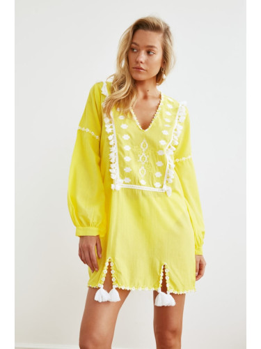 Trendyol Yellow Tasseled Ethnic Voile Beach Dress