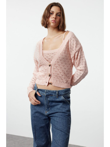 Trendyol Pink Openwork/Hole Knitwear Cardigan