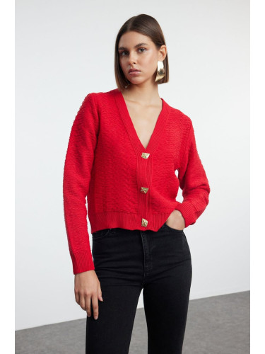 Trendyol Red Rose Button Detailed Knitwear Cardigan