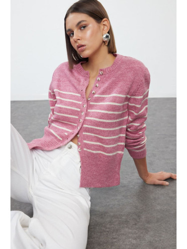 Trendyol Dusty Rose Soft Texture Crew Neck Knitwear Cardigan