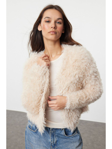 Trendyol Stone Soft Textured Fuzzy Knitted Cardigan