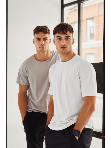 Trendyol Grey-White Basic Slim Fit 100% Cotton 2-Pack Short Sleeve T-Shirt